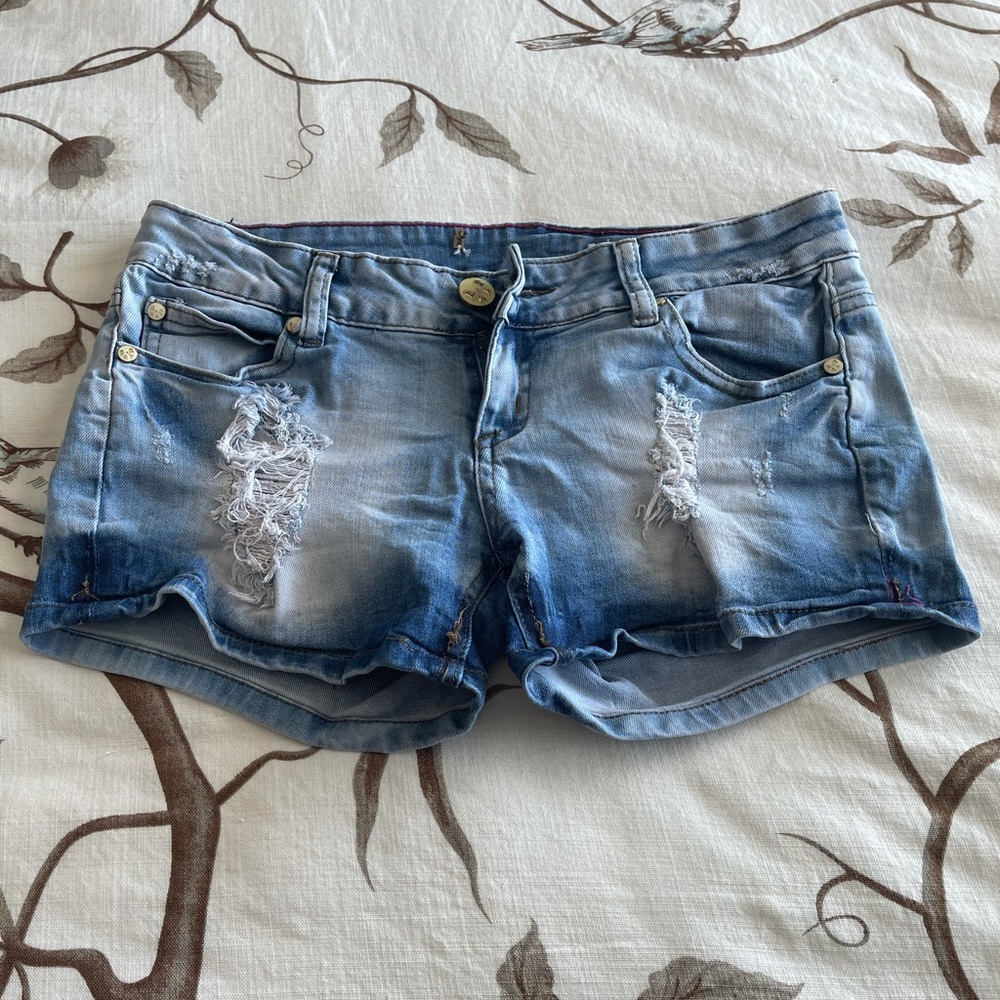 Distressed jean shorts